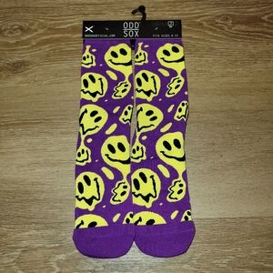 ODD SOX Drippy Happy Face Crew Socks Purple Size 6-13 New
